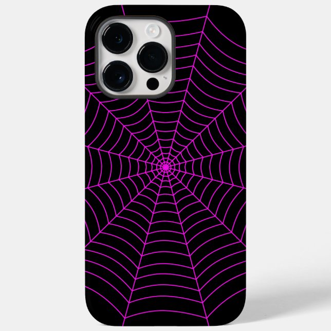Black and neon pink spider web Halloween pattern Case-Mate iPhone 14 Pro Max Hülle (Rückseite)