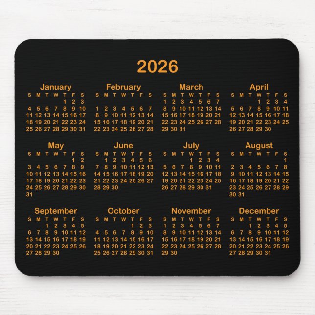 Black and Orange 2026 Calendar Mousepad (Vorne)