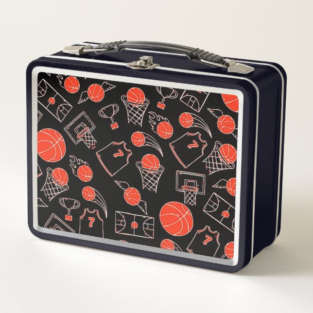 Black and Orange Basketball Thema Metall Brotdose (Vorderseite)