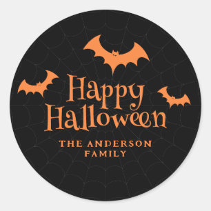 Black and Orange Bat Happy Halloween Runder Aufkleber