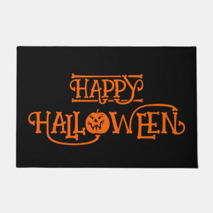 Black and Orange Bony Happy Halloween Fußmatte