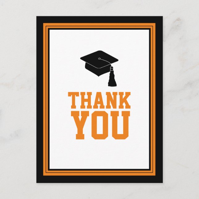 Black and Orange Graduation Party Danke Postkarte (Vorderseite)