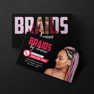 Black and Pink Africa Haar-Flecht-Salon Foto Visitenkarte