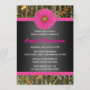 Black and Pink, Camo, Bridal Shower Invitation