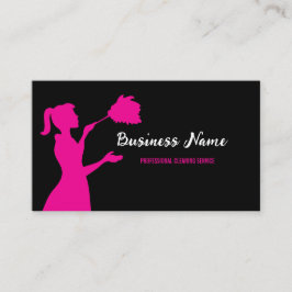 Black and Pink Cleaning Service Housekeeper Maid Visitenkarte