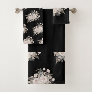 Black and pink flowers modern decorative bathroom 