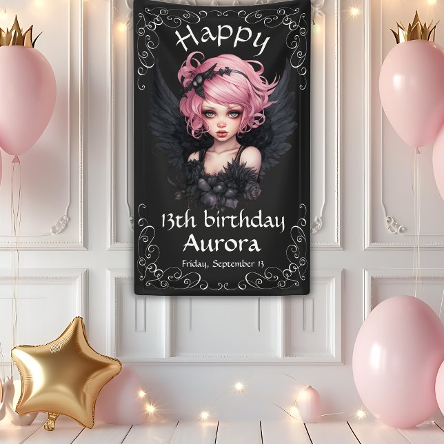 Black and Pink Goth Fairy 13. Happy Birthday Banner (Von Creator hochgeladen)
