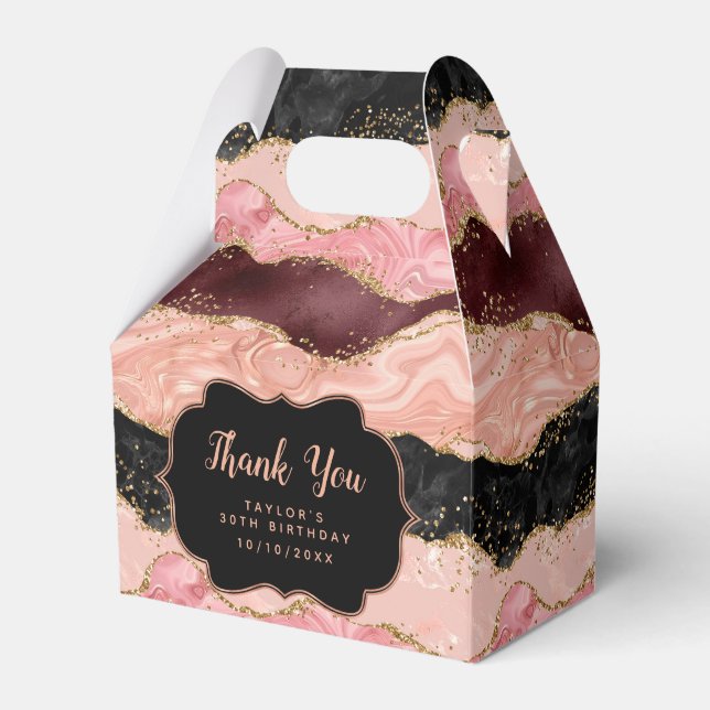 Black and Pink Sequins Agate Birthday Vielen Dank Geschenkschachtel (Vorderseite)