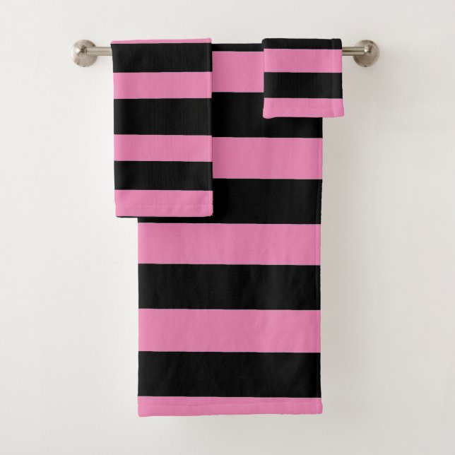 Black and Pink Stripes Badhandtuch Set (Insitu)