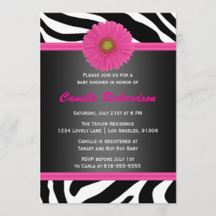 Black and Pink, Zebra, Girl Baby shower Invitation