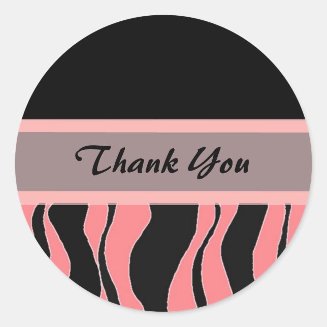 Black and Pink Zebra Print Vielen Dank Runder Aufkleber (Vorderseite)