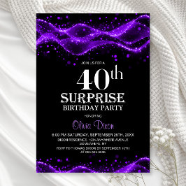 Black and Purple Surprise 40th Birthday Party Einladung