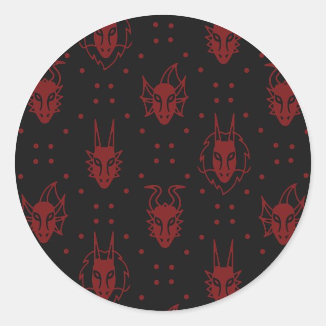 Black and Red Fantasy Dragon Diamond Pattern Runder Aufkleber (Vorderseite)