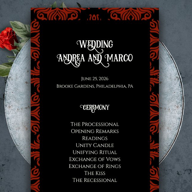 Black and Red Floral Gothic Dark Wedding Programme (Black and Red Floral Gothic Dark Wedding Program)