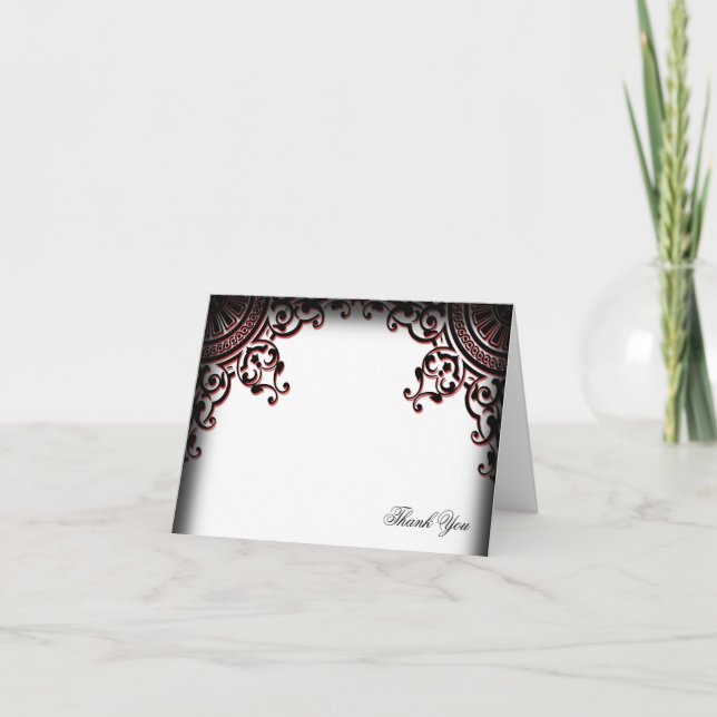 Black and Red Gothic Scroll Wedding Vielen Dank Dankeskarte (Vorderseite)