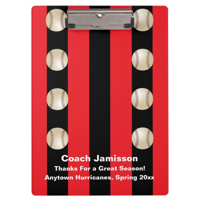 Black and Red Strip, Baseball Coach Danke, Name Klemmbrett (Vorderseite)