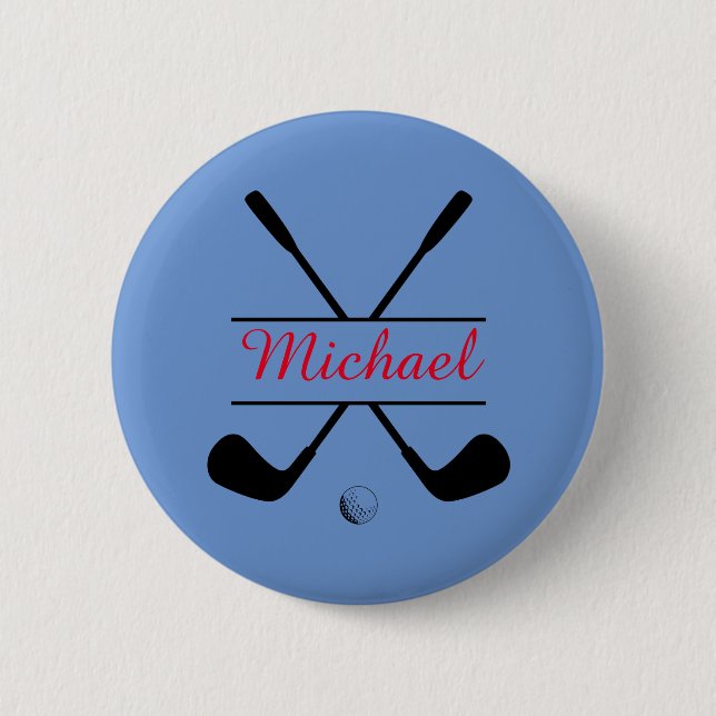 Black and Red Stylish Logo and Name Golf Player Button (Vorderseite)