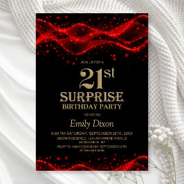 Black and Red Surprise 21st Birthday Party Einladung