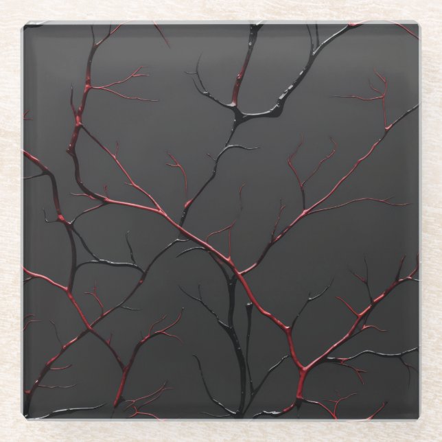 Black and Red Veins Glasuntersetzer (Vorderseite)
