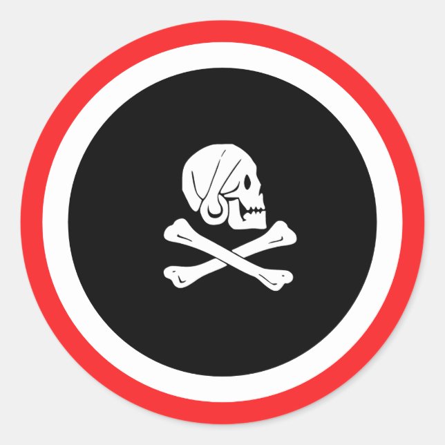 Black and RedJolly Roger Pirate Runder Aufkleber (Vorderseite)
