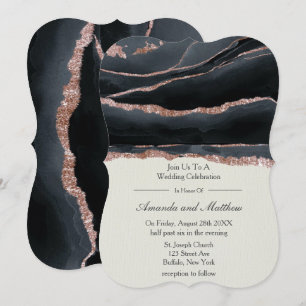Black and Rose Gold Agate Hochzeitseinladungen