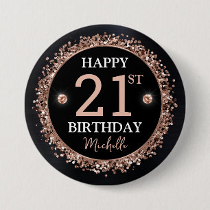 Black and Rose Gold Glitzer Confetti Geburtstag Button