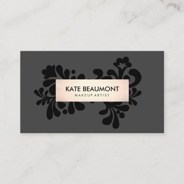 Black and Rose Gold Makeup Artist and Hair Salon Visitenkarte (Vorderseite)
