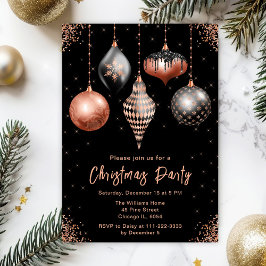 Black and Rose Gold Ornaments Christmas Party Einladung