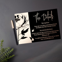 Black and Rose Gold Peony Wedding Details Karte