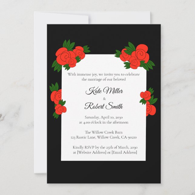 Black and Rose Wedding Invitations with RSVP Einladung (Vorderseite)