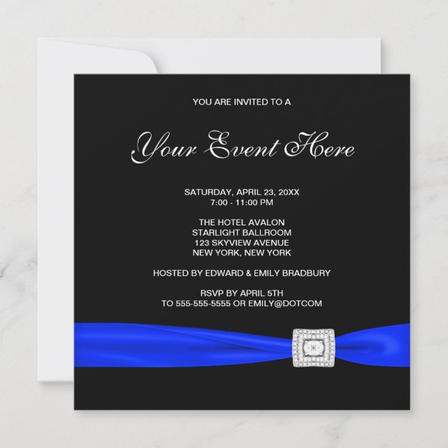Black and Royal Blue Jeder Anlass Einladung (Vorderseite)