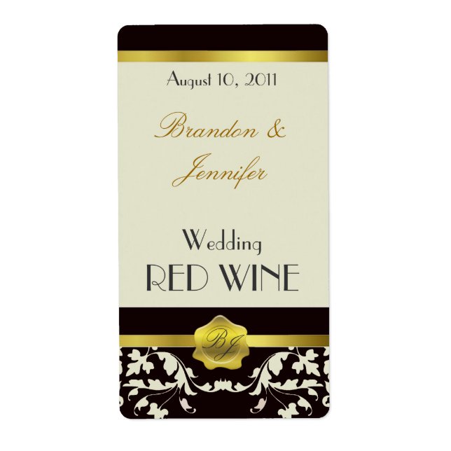 Black and Sand Monogram Wedding Mini Wine Labels (Vorne)