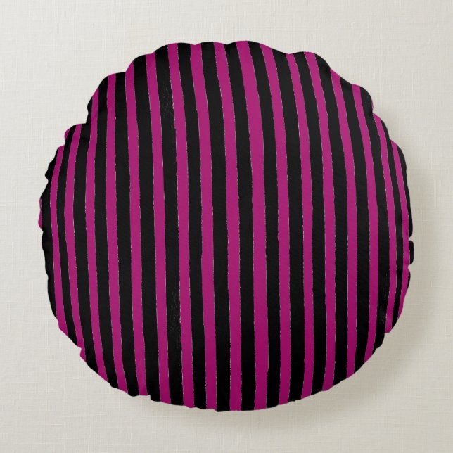 Black and Shocking Pink Stripes Pattern Rundes Kissen (Vorderseite)
