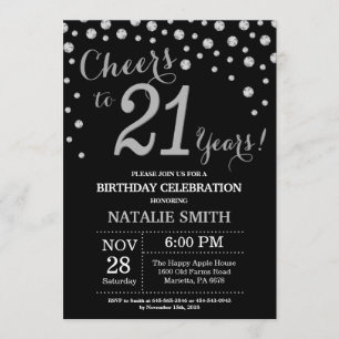 Black and Silver 21e anniversaire Invitation diama