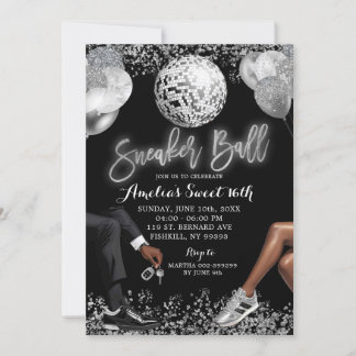 Black and Silver Disco Sneaker Ball Geburtstag Einladung