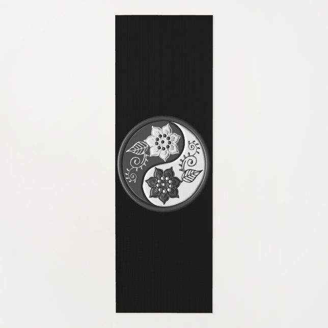 Black and Silver Floral Yin Yang Yogamatte (Vorderseite)