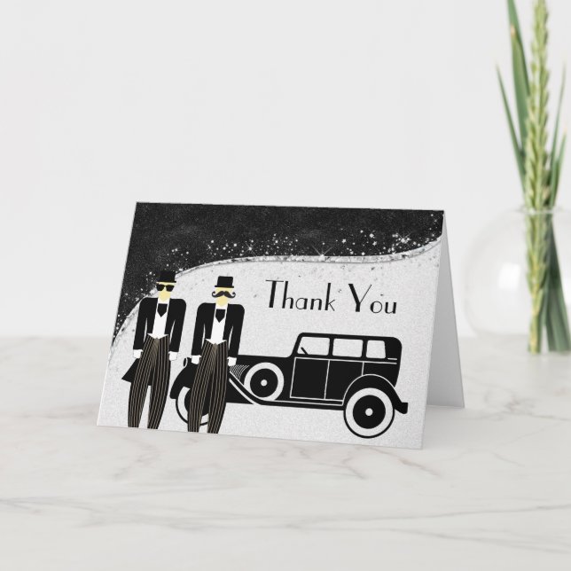 Black and Silver Gay Wedding Vielen Dank Dankeskarte (Vorderseite)