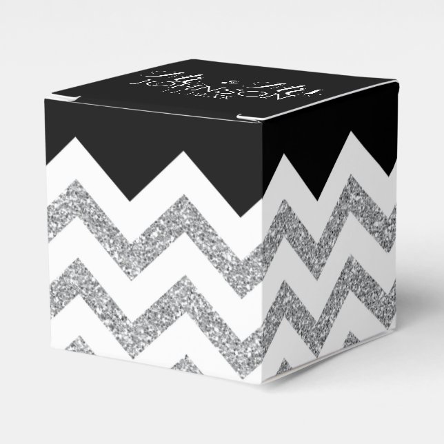 Black and Silver Glitzer Chevrons Wedding Mr & Mrs Geschenkschachtel (Vorderseite)