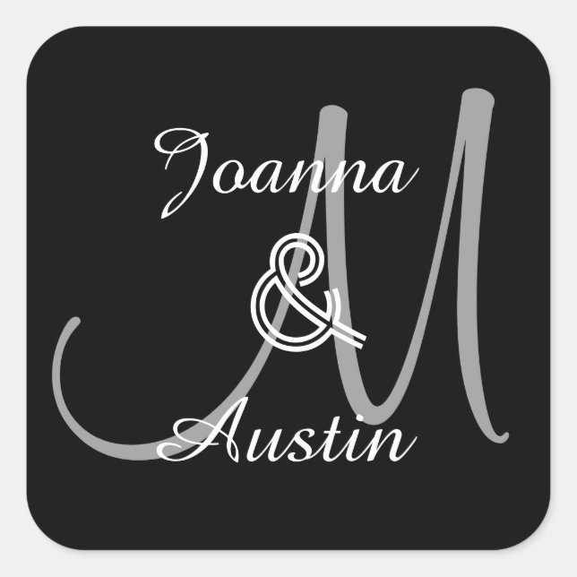 BLACK and SILVER GRAY Monogram Wedding Sticker A7 (Vorderseite)