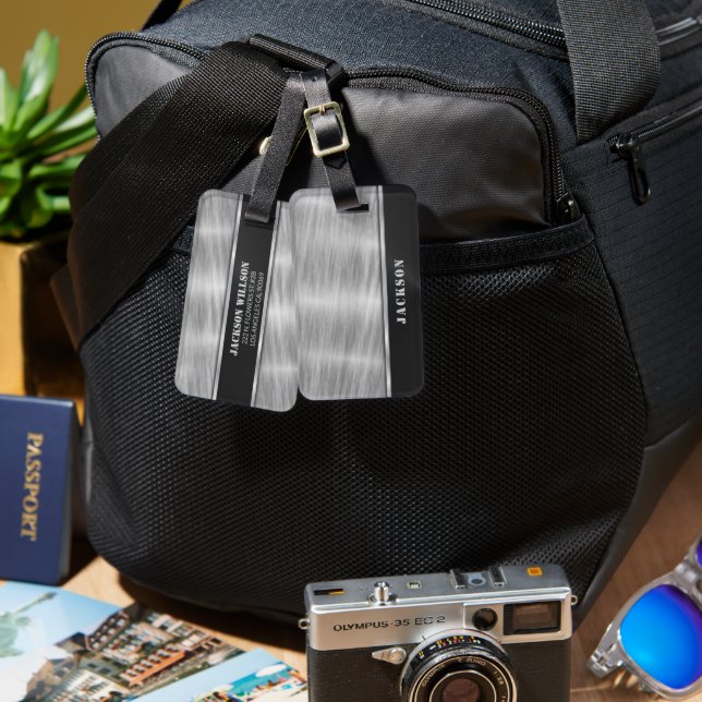 Black and Silver Metal  Gepäckanhänger (Vorderseite & Rückseite)