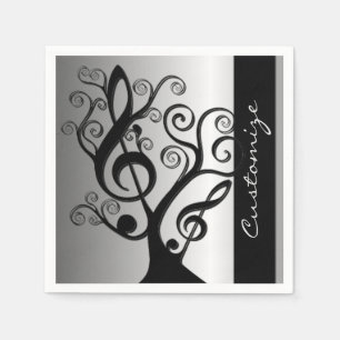 Black and Silver Music Treble Clef Tree Napkins Serviette