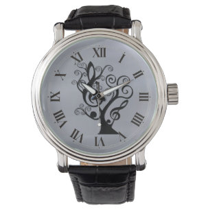 Black and Silver Music Treble Clef Tree Watch Armbanduhr