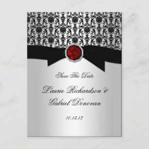 Black and Silver Red Ruby Jewel Save the Date Ankündigungspostkarte