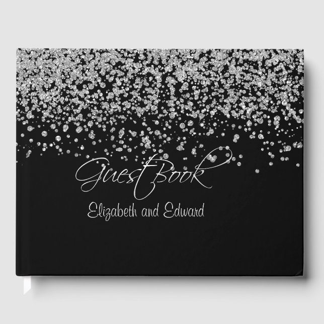 Black and Silver Wedding Guest Book Gästebuch (Vorderseite)