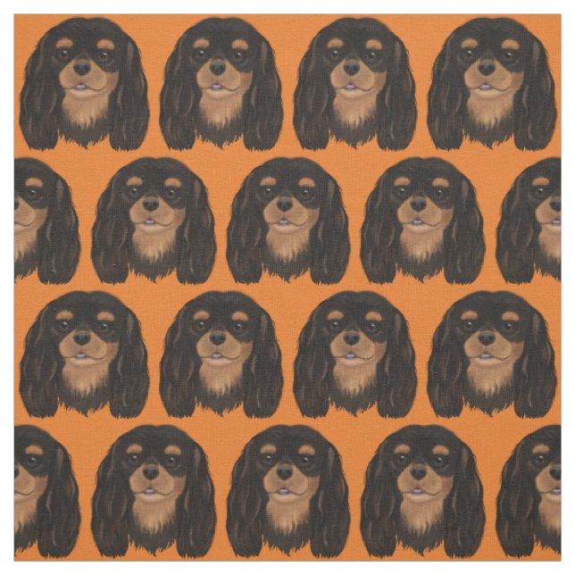 Black and Tan Cavalier King Charles Spaniel Fabric Stoff (Muster)