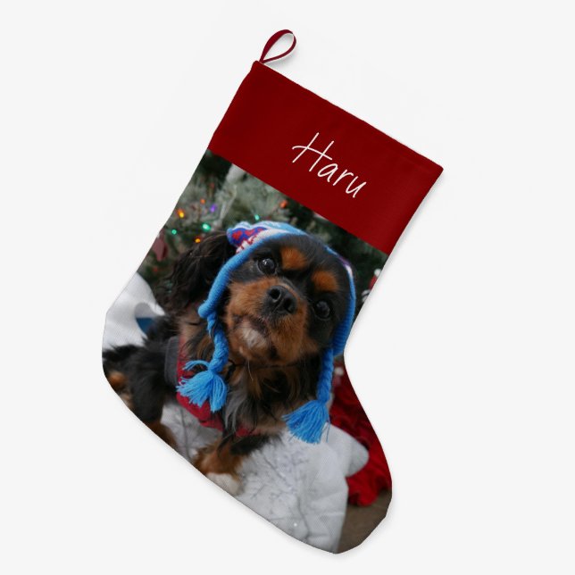 Black and Tan Cavalier King Charles Spaniel Großer Weihnachtsstrumpf (Vorderansicht (hängend))