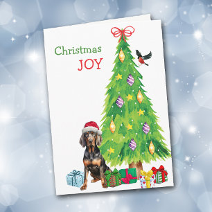 Black and Tan Coonhound und Weihnachtsbaum Feiertagskarte
