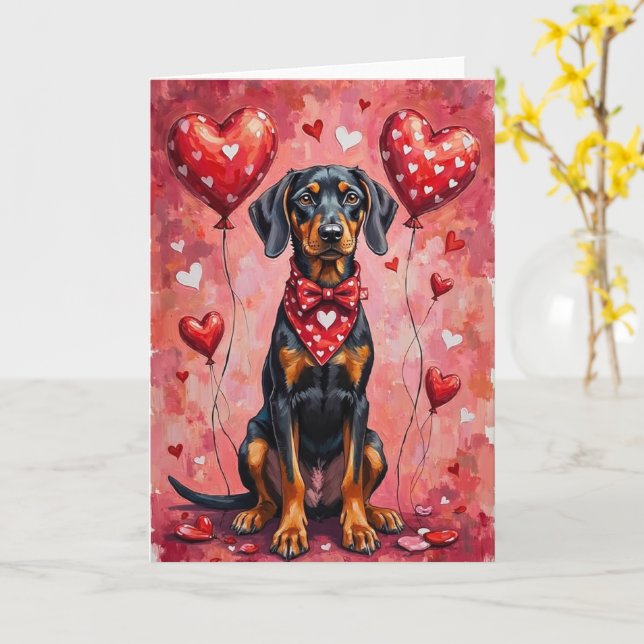 Black and Tan Coonhound Valentine Dog Karte (Gelbe Blume)