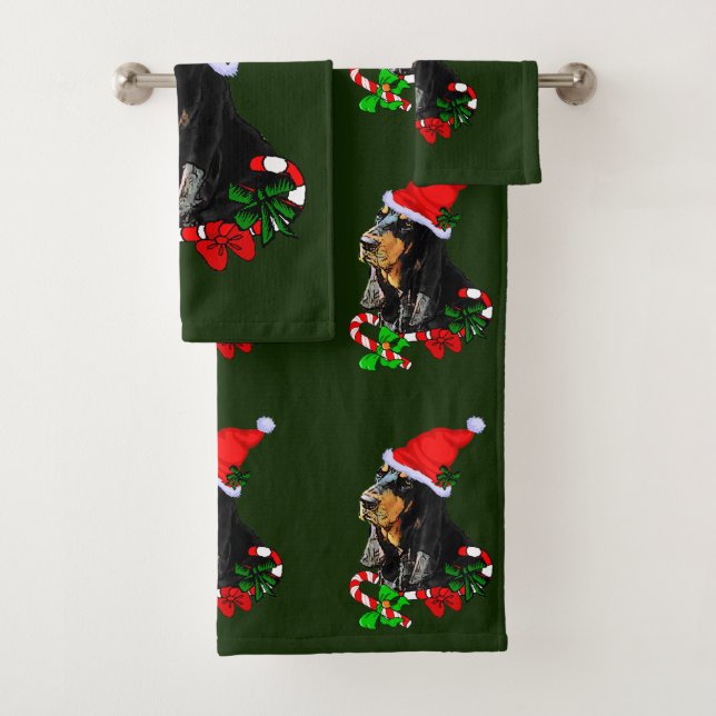 Black and Tan Coonhound Weihnachten Badhandtuch Set (Insitu)
