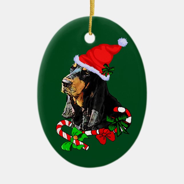 Black and Tan Coonhound Weihnachten Keramikornament (Vorne)